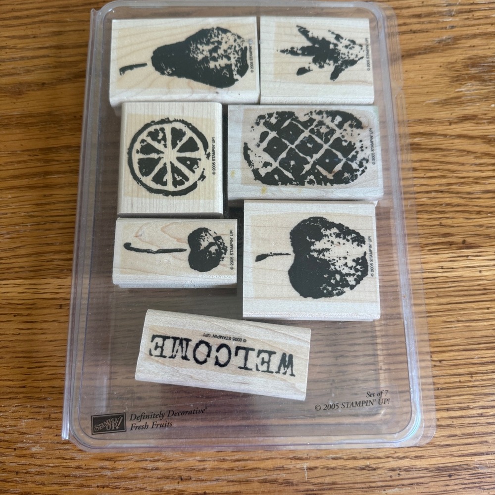 Stampin Up Fresh Fruits Wood‎ Mount Rubber Stamp Set of 7 Definitely Decorative
